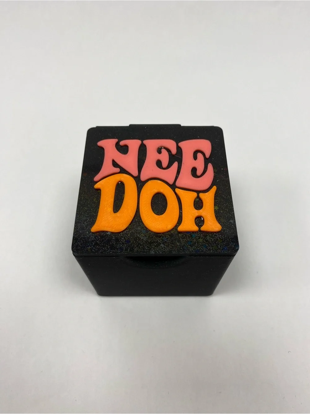 NeeDoh Case Storage Box -Black with Pink & Orange Lettering 3D Printed
